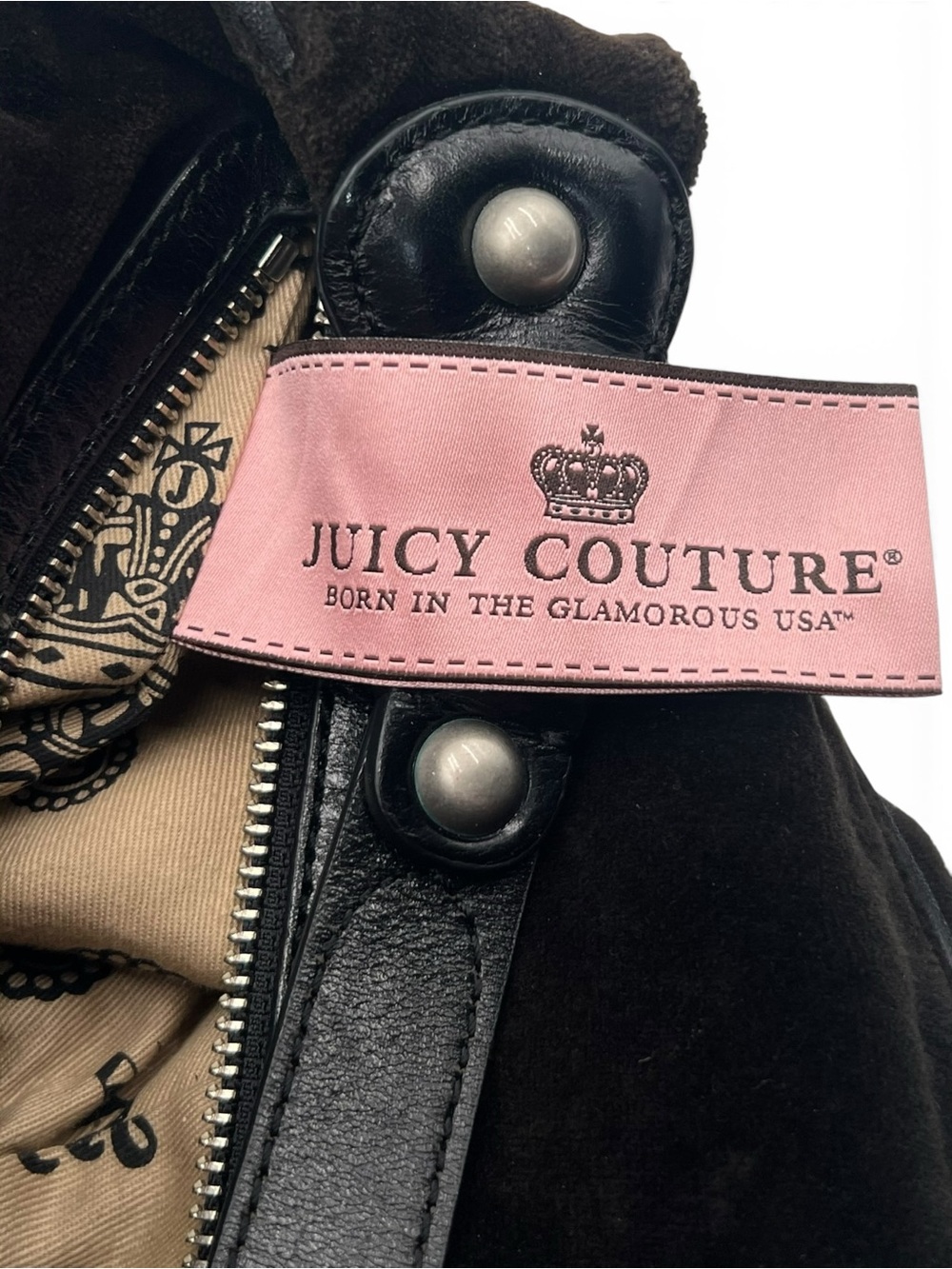Vintage Juicy Couture Black Velour Love G&P Slouchy Hobo Bag Y2K McBling Rare - Picture 11 of 15
